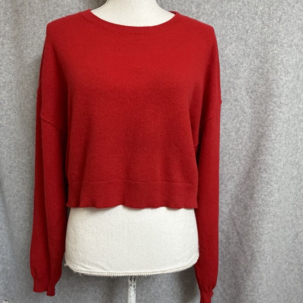 Anthropologie Pilcro Women's L Alani Red Crew Neck Cropped Cashmere Sweater